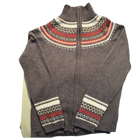 Vintage Y2k COLUMBIA Sweater M Fair Isle Full Zip Cotton Angora Cardigan Medium - Picture 9 of 10